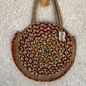 Magid Circle Woven Jute Oversized Beach Tote Shoulder Bag HANDMADE Large Round